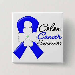 Colon Cancer Survivor Flower Ribbon 2 Inch Square Button