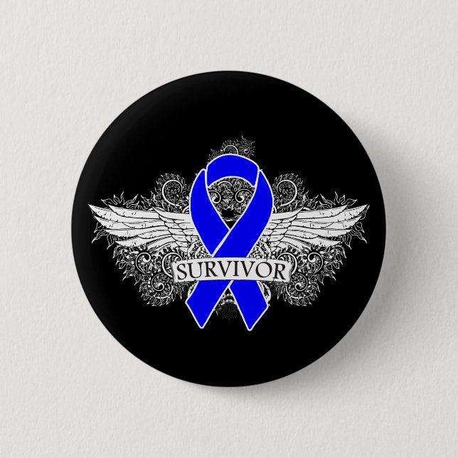 Colon Cancer Winged SURVIVOR Ribbon 2 Inch Round Button (Front)