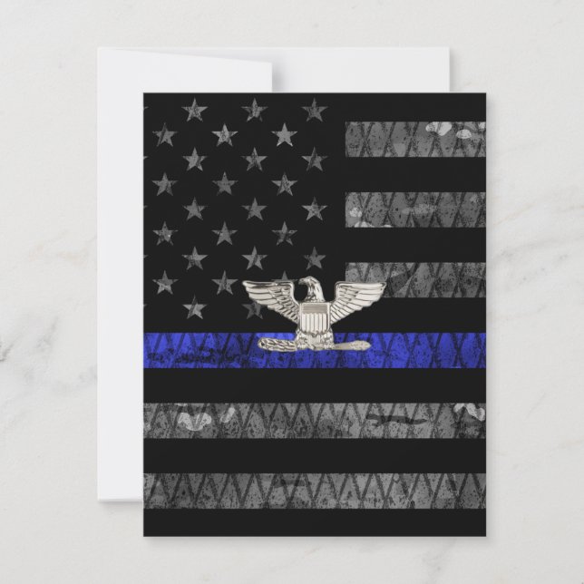 Colonel Thin Blue Line Distressed Flag Thank You Card (Front)