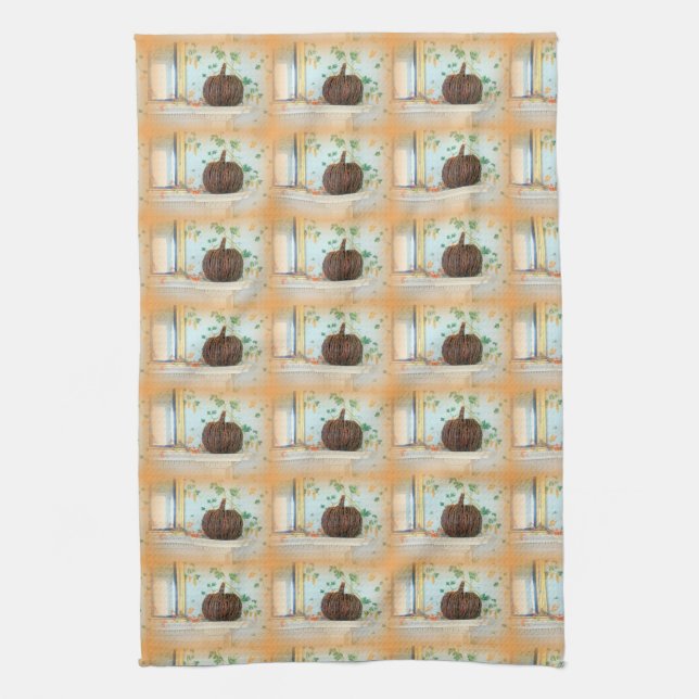 colonial basket pumpkin kitchen towel (Vertical)