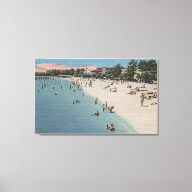 Colonial Beach, VA - Sunbathing & Swimming Scene Canvas Print (Front)