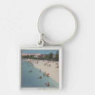 Colonial Beach, VA - Sunbathing & Swimming Scene Keychain