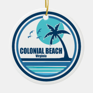 Colonial Beach Virginia Palm Tree Birds Ceramic Ornament
