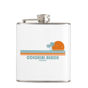 Colonial Beach Virginia Sun Palm Trees Hip Flask