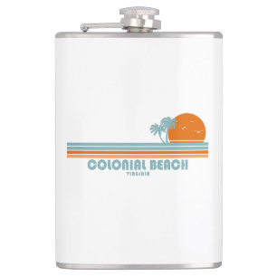 Colonial Beach Virginia Sun Palm Trees Hip Flask