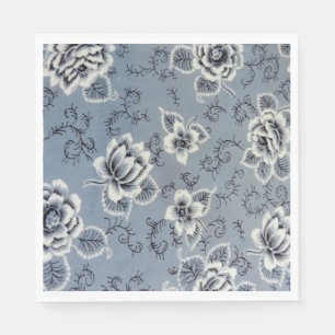 Colonial Blue and Black Flower Paper Napkins