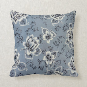 Colonial Blue Flower Pattern   Throw Pillow