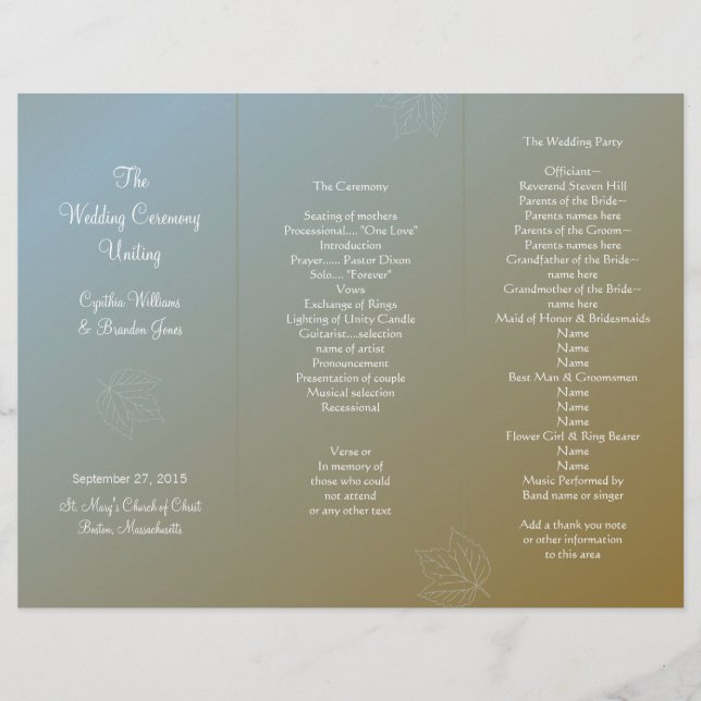 Colonial Breeze Tri-Fold Wedding Program Template (Front)