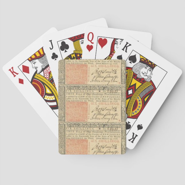 Colonial cartes de jeu de note de 1776 (dos)