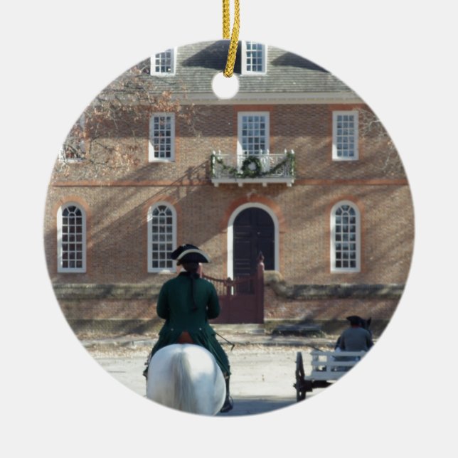 Colonial Williamsburg Man on Horse Ceramic Ornament (Front)