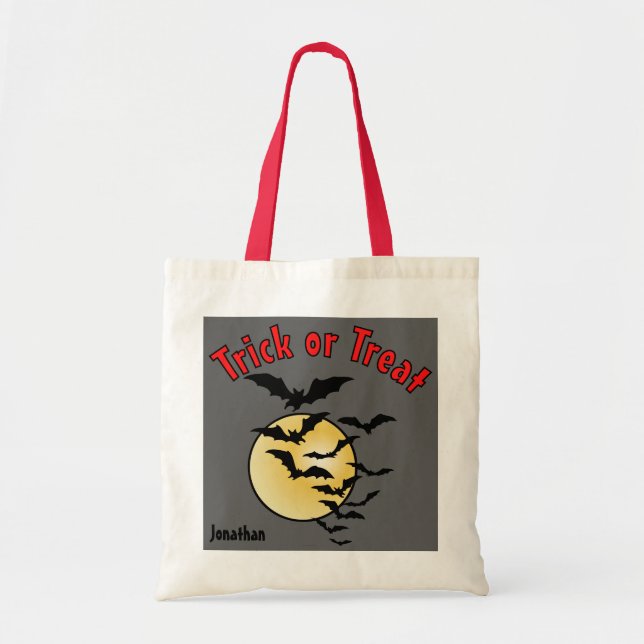 Colony of Bats and Full Moon Trick or Treat Candy Tote Bag (Front)