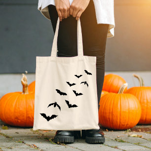 Colony Of Flying Black Bat Silhouettes Halloween Tote Bag