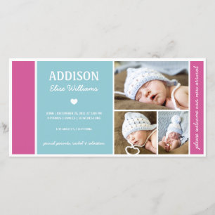 COLOR BLOCK   BABY GIRL BIRTH ANNOUNCEMENT