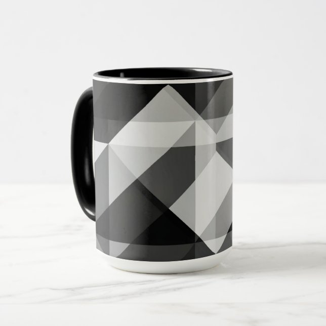 Color Block Geo Shapes Art Mug en noir et gris (Devant gauche)
