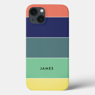 Color Block Name Retro Stripes Blue Green Pink iPhone 13 Case