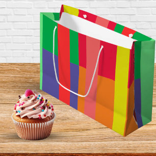 Color block Stripe Monogram Name Rainbow Large Gift Bag