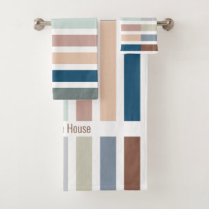 Color Block Striped Earthy Spa Personalized Bath Towel Set