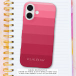 Color Blocks Magenta Pink Monochromatic Name iPhone 16 Case<br><div class="desc">Chic, simple monochromatic color blocks or stripes in magenta to pink ombre color tones and personalized with a name, monogram or your custom text in your choice of font styles. OPTIONS: The sample is shown in the iPhone 14 model and Barely There case style--other phone models and case style are...</div>