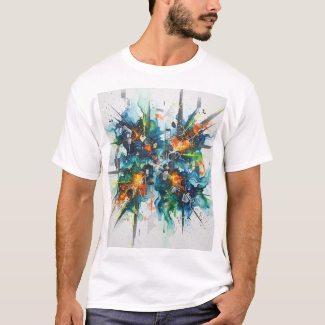 Color Burst Abstract Art Cotton T-Shirt (Devant)