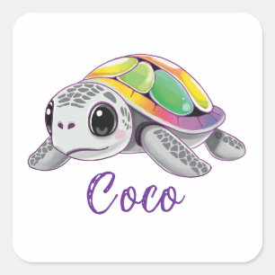 Color Burst Sea Turtle Square Sticker