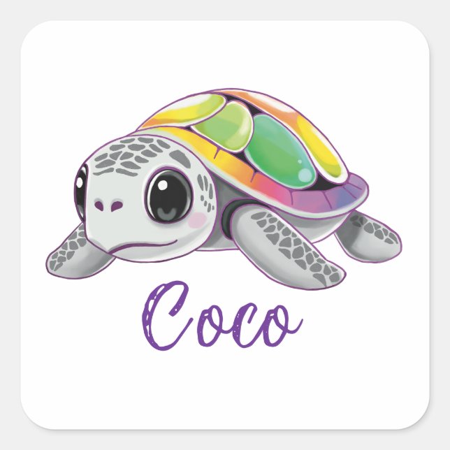 Color Burst Sea Turtle Square Sticker (Front)