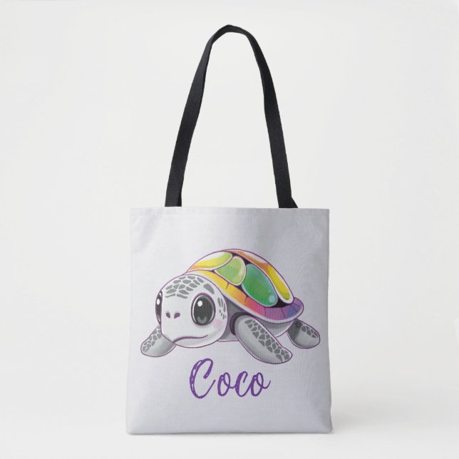 Color Burst Sea Turtle Tote Bag (Front)