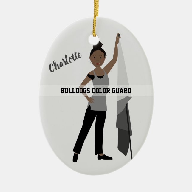 Color Guard Black Hair Gray & Black Ceramic Ornament (Front)