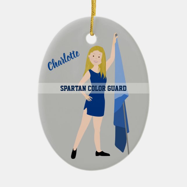 Color Guard Blonde In Blue Ceramic Ornament (Front)