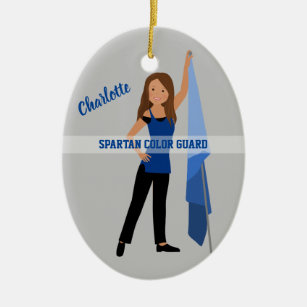 Color Guard Brown Hair In Blue and Black Ceramic Ornament