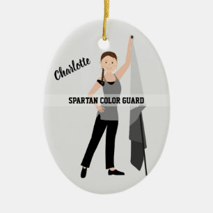 Color Guard Brunette Hair Gray & Black Ceramic Ornament
