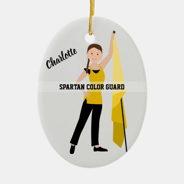 Color Guard Brunette Hair Yellow & Black Ceramic Ornament (Front)