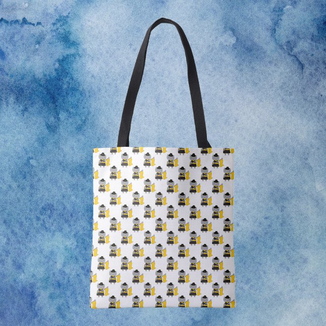 Color Guard Gray Cat Black Yellow Pattern Tote Bag (A tote bag with a pattern of gray cats in a black & yellow color guard uniform.)