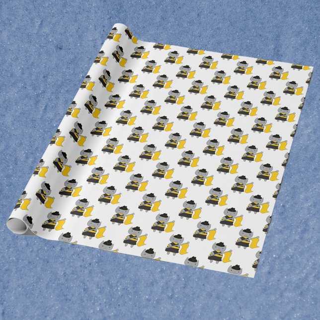 Color Guard Kawaii Cat Black and Yellow Wrapping Paper (Wrapping paper featuring a cute gray cat in a black & yellow color guard uniform.)