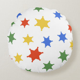 Color Hexagram sheriff icon isolated seamless patt Round Pillow