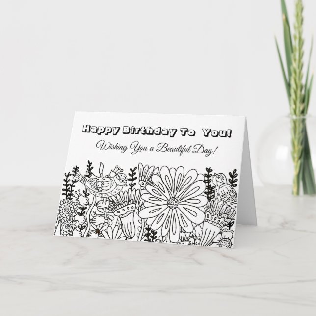 Color Me, Carte Anniversaire Oiseaux lunaires Fleu (Devant)