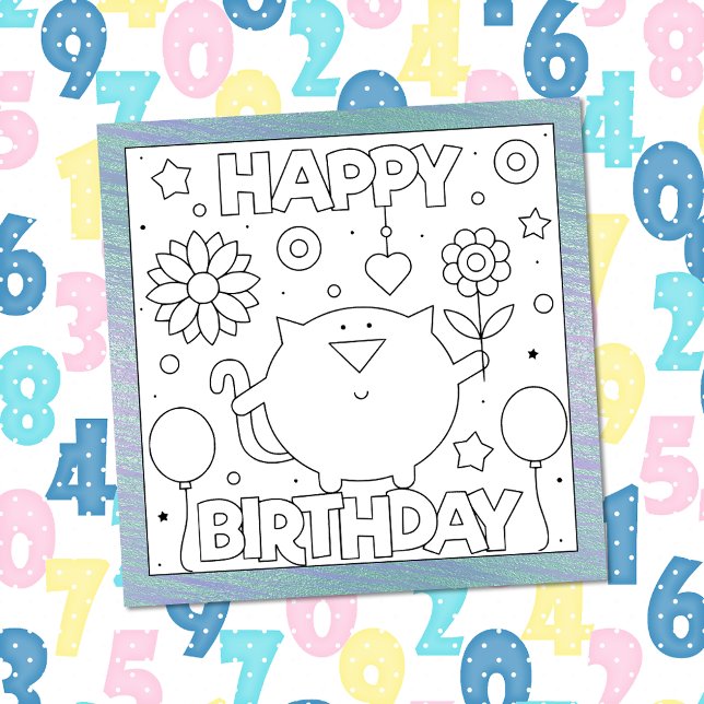 Color Me Happy Birthday Kitten | Carte d'activité (Créateur téléchargé)