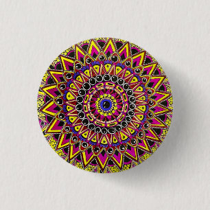Color Pencil Purple Yellow Mandala 1 Inch Round Button
