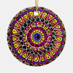 Color Pencil Purple Yellow Mandala Postcard Ceramic Ornament