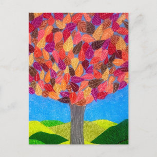 Color Pencil Tree with Leaves Drawing  Postcard