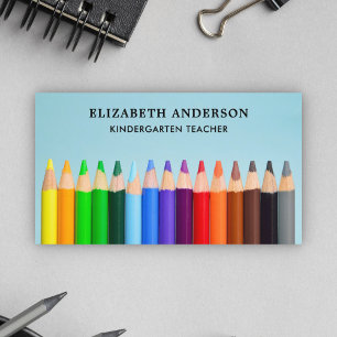 Color Pencils Colorful Kindergarten Teacher Business Card