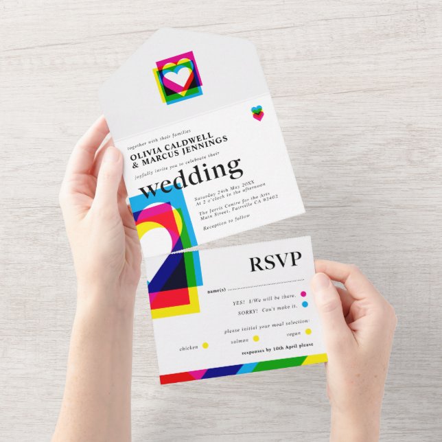 Color Pop All in One Wedding Invite (Tearaway)