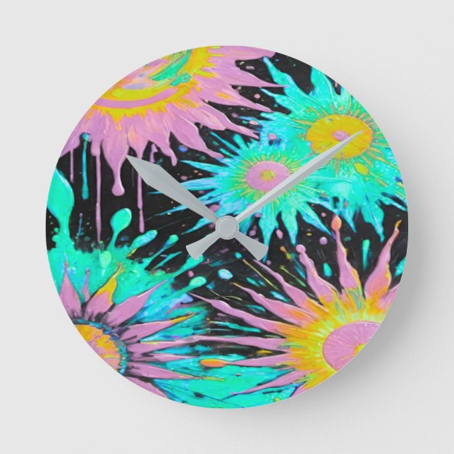 Color Splash Abstract Art Round Clock (Front)