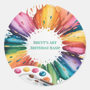 Color Splash Art Birthday Bash Classic Round Sticker