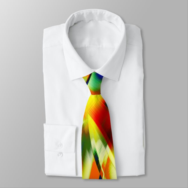 Color stains on curved greenish beige strips tie (Tied)