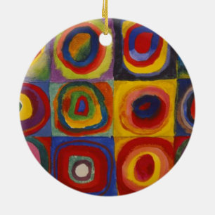 Color Study: Squares with Concentric Circles Ceramic Ornament