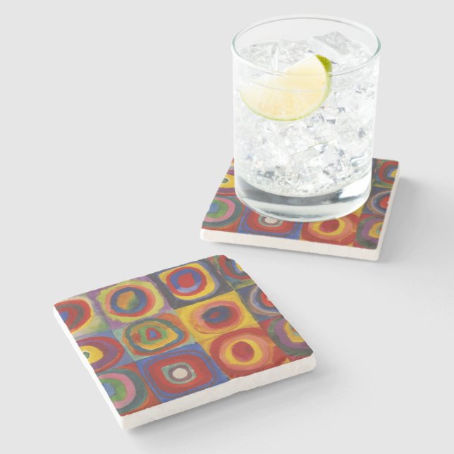 Color Study: Squares with Concentric Circles Stone Coaster (Side)