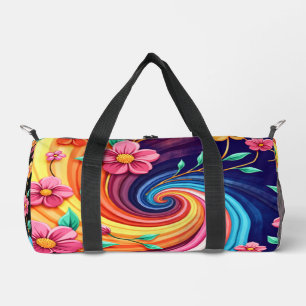 Color Swirl Bloom - Vibrant Floral Vortex Duffle Bag