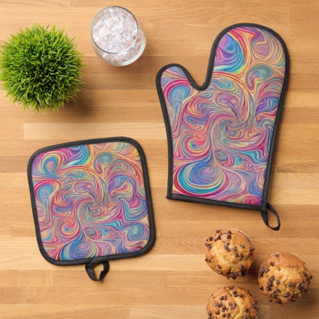 Color Swirls  Oven Mitt & Pot Holder Set (Top Down)