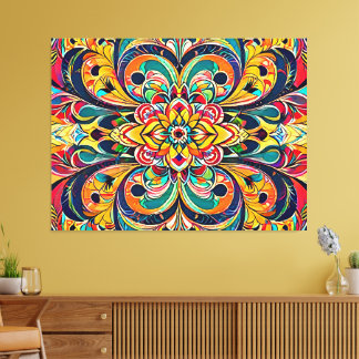 Color Symphony Mandala – Bold Psychedelic Floral Canvas Print
