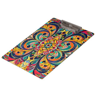 Color Symphony Mandala – Bold Psychedelic Floral Clipboard